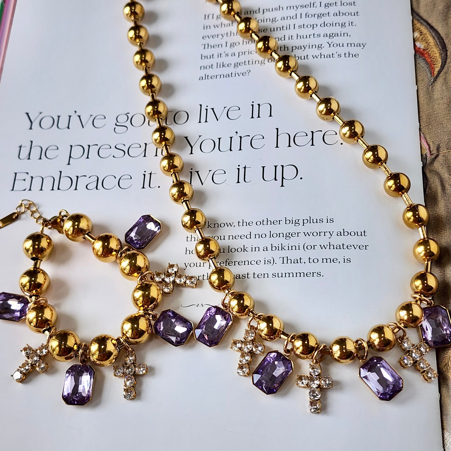 Adorned in Crosses Lavender Crystal Necklace