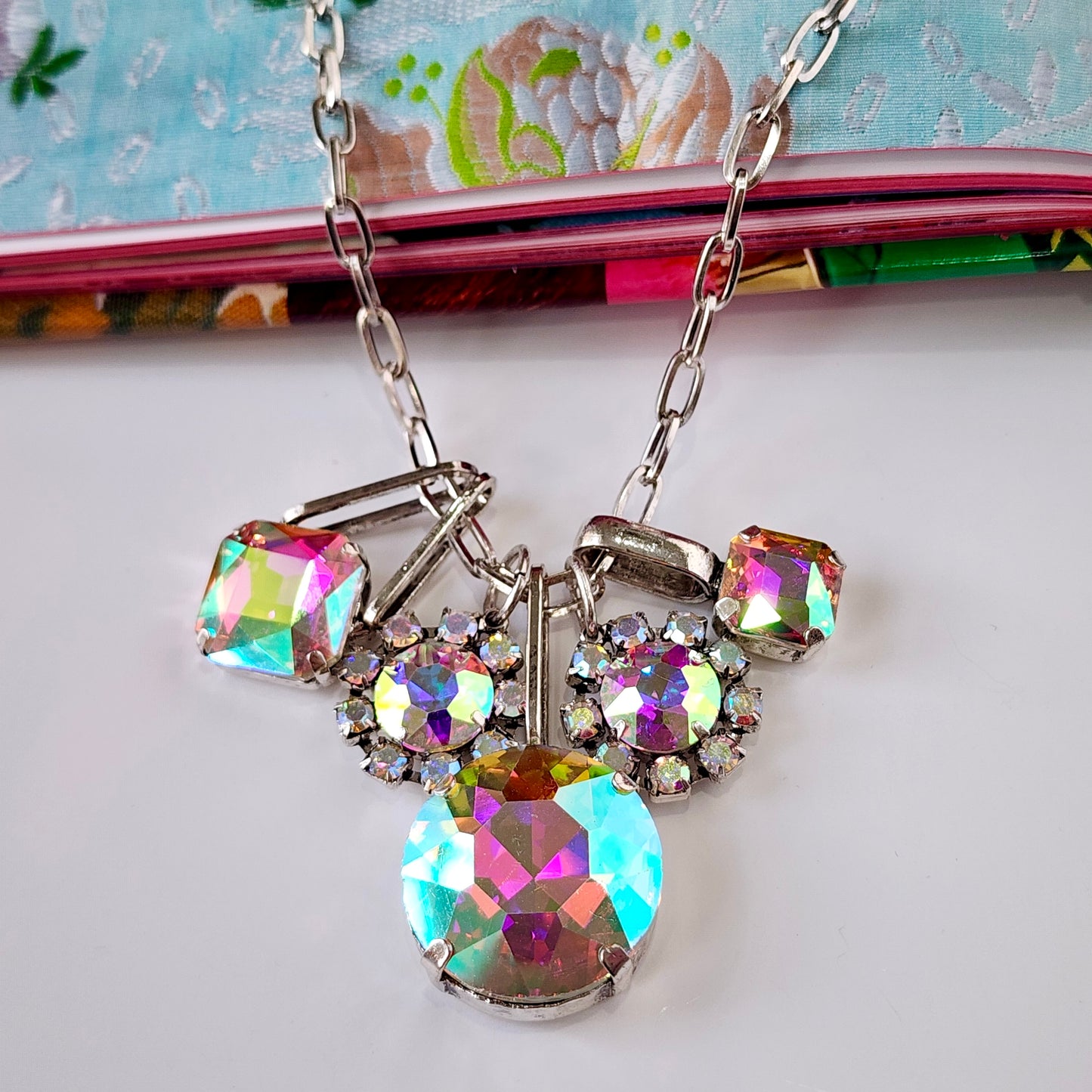 Gem Stack A/B Crystal Necklace Silver