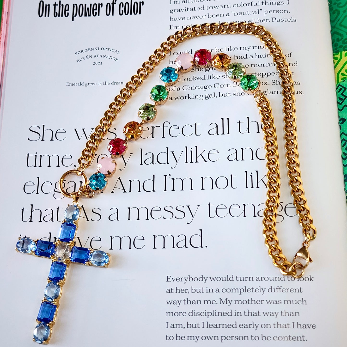 The Avalon Blue Crystal Cross Necklace