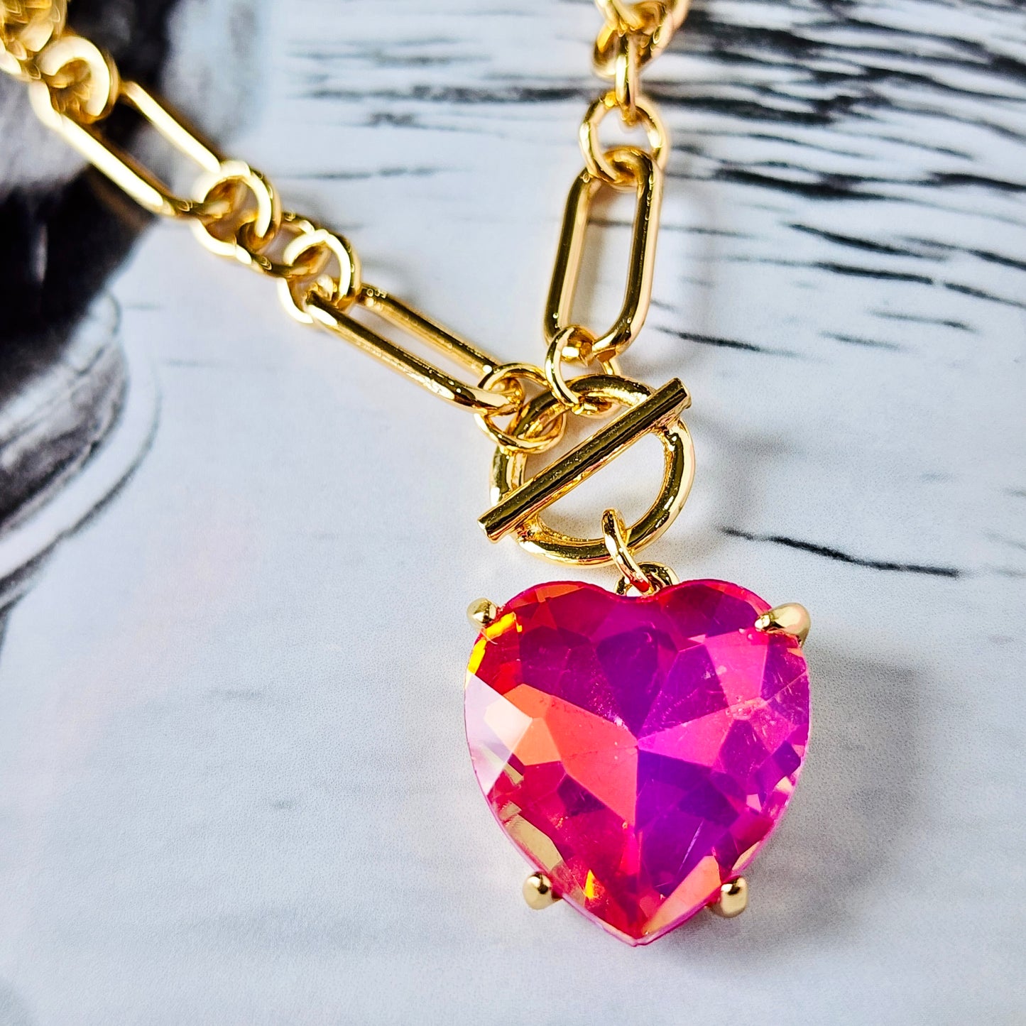 The Celeste Pink A/B Crystal Heart Necklace