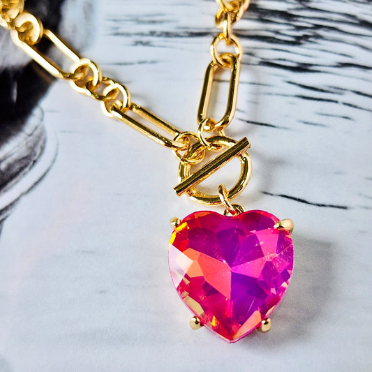 The Celeste Pink A/B Crystal Heart Necklace