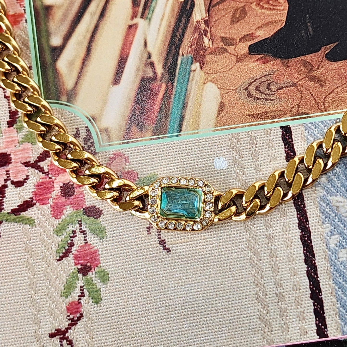5th Avenue Crystal Cuban Chain Necklace Aqua