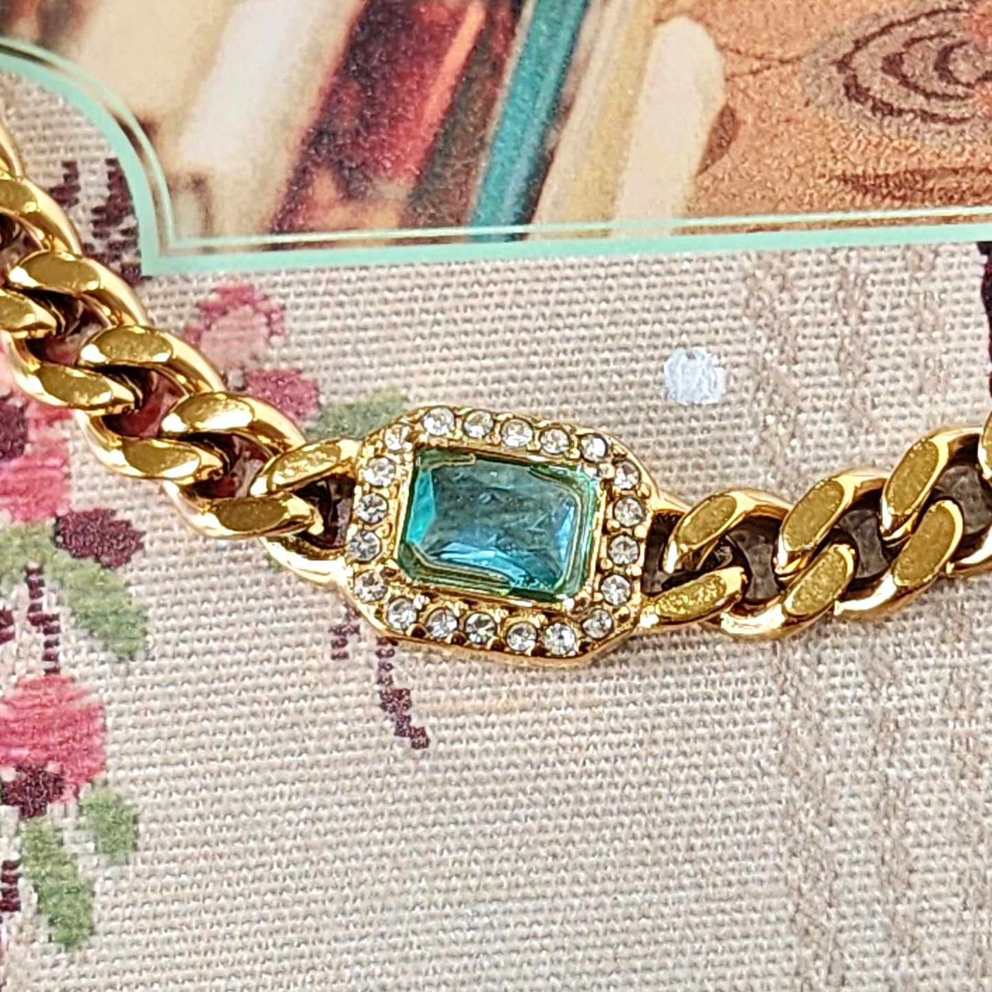 5th Avenue Crystal Cuban Chain Necklace Aqua