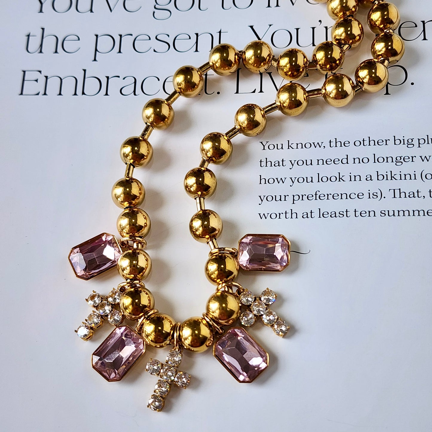 Adorned in Crosses Pink Crystal Necklace