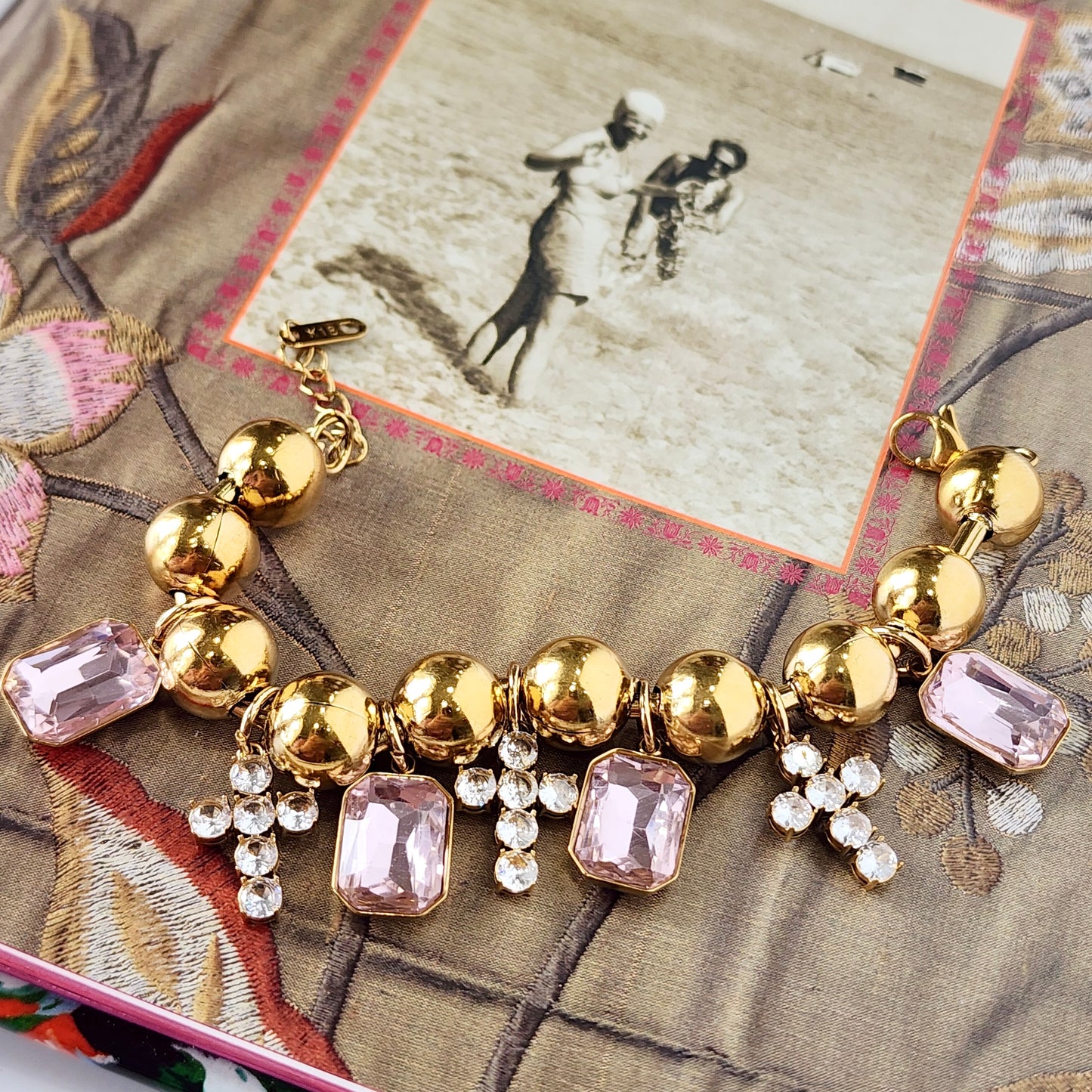 Adorned in Crosses Bracelet Pink Crystals