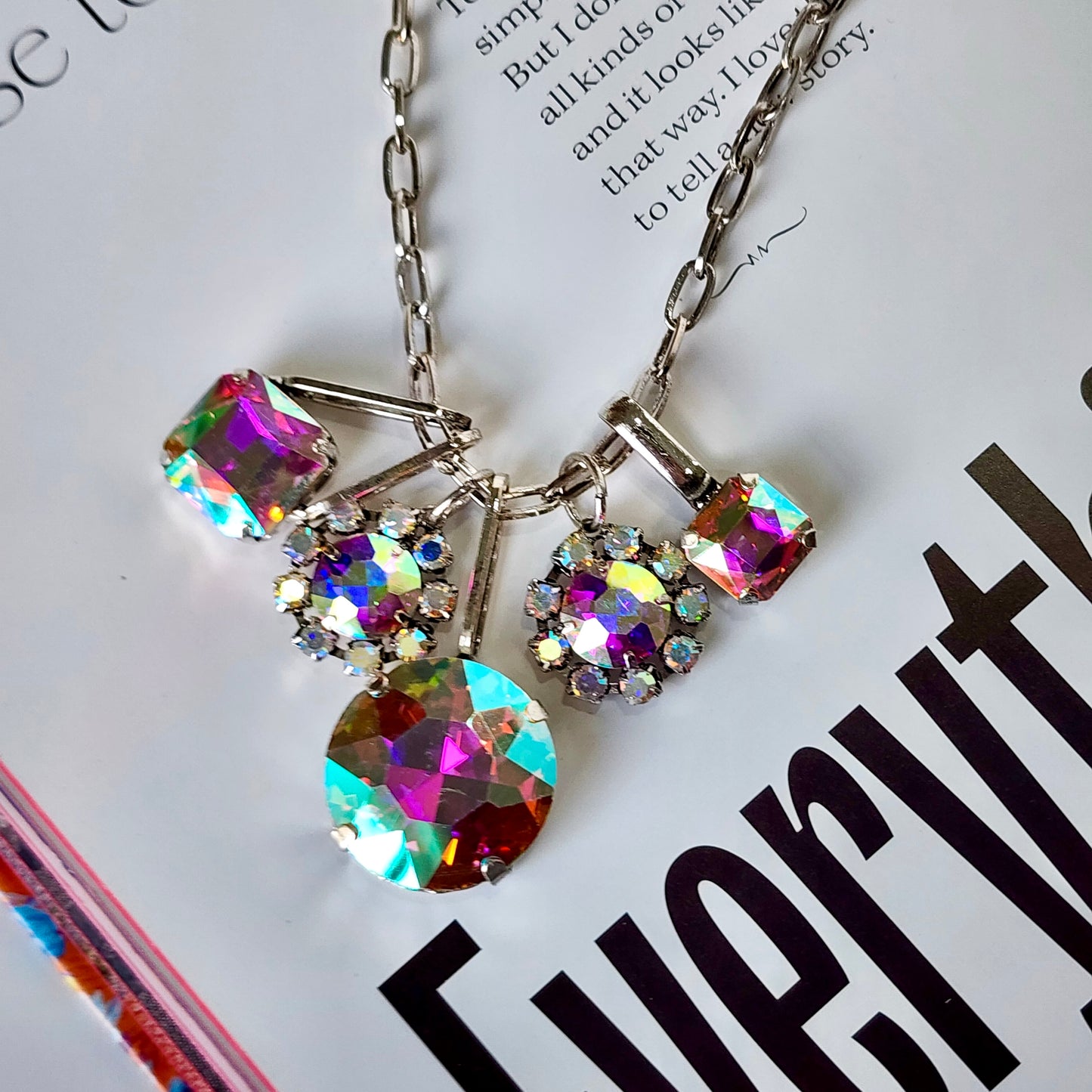 Gem Stack A/B Crystal Necklace Silver
