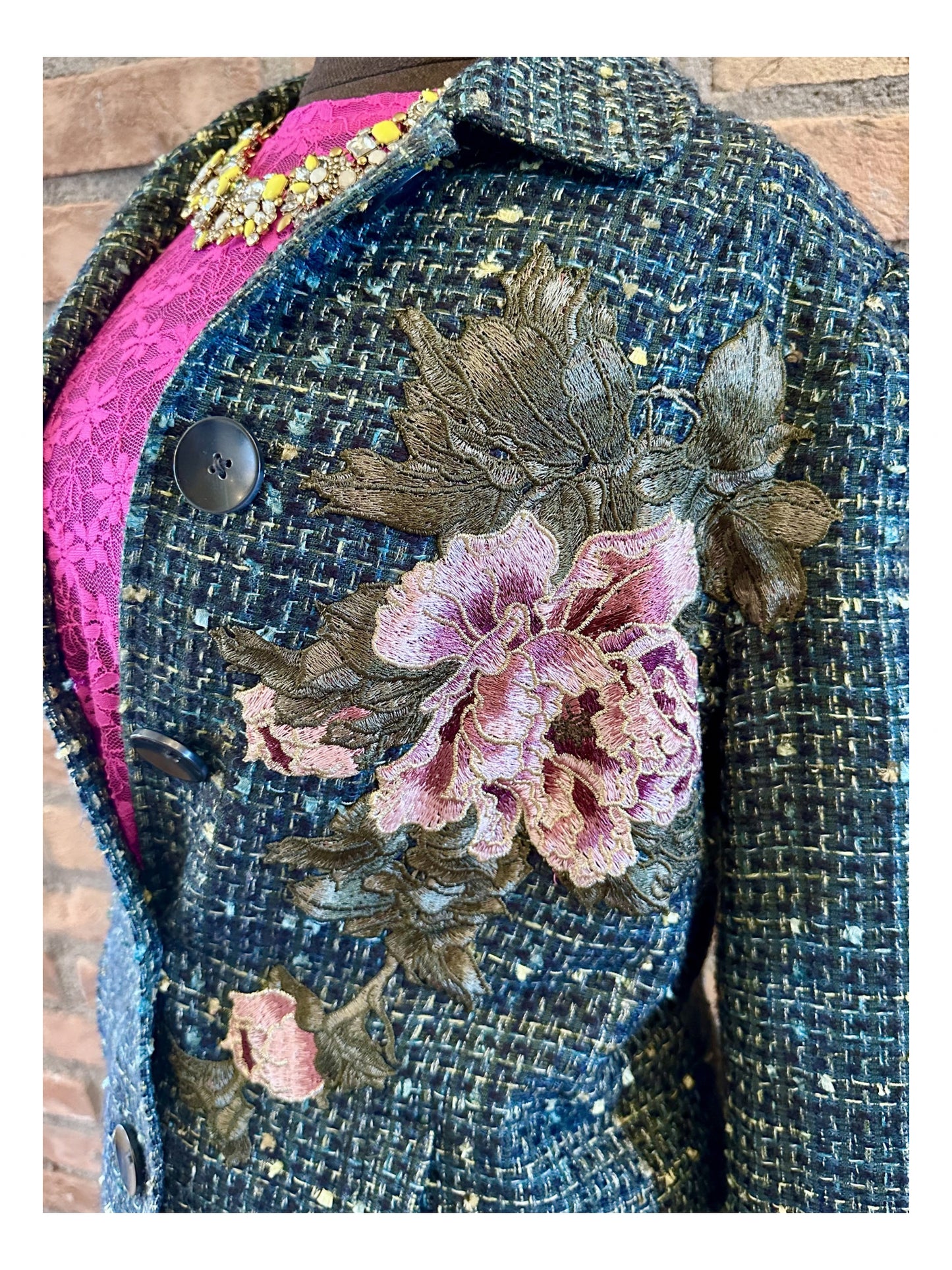 Embroidered Jacket with Brooch and Train-Small
