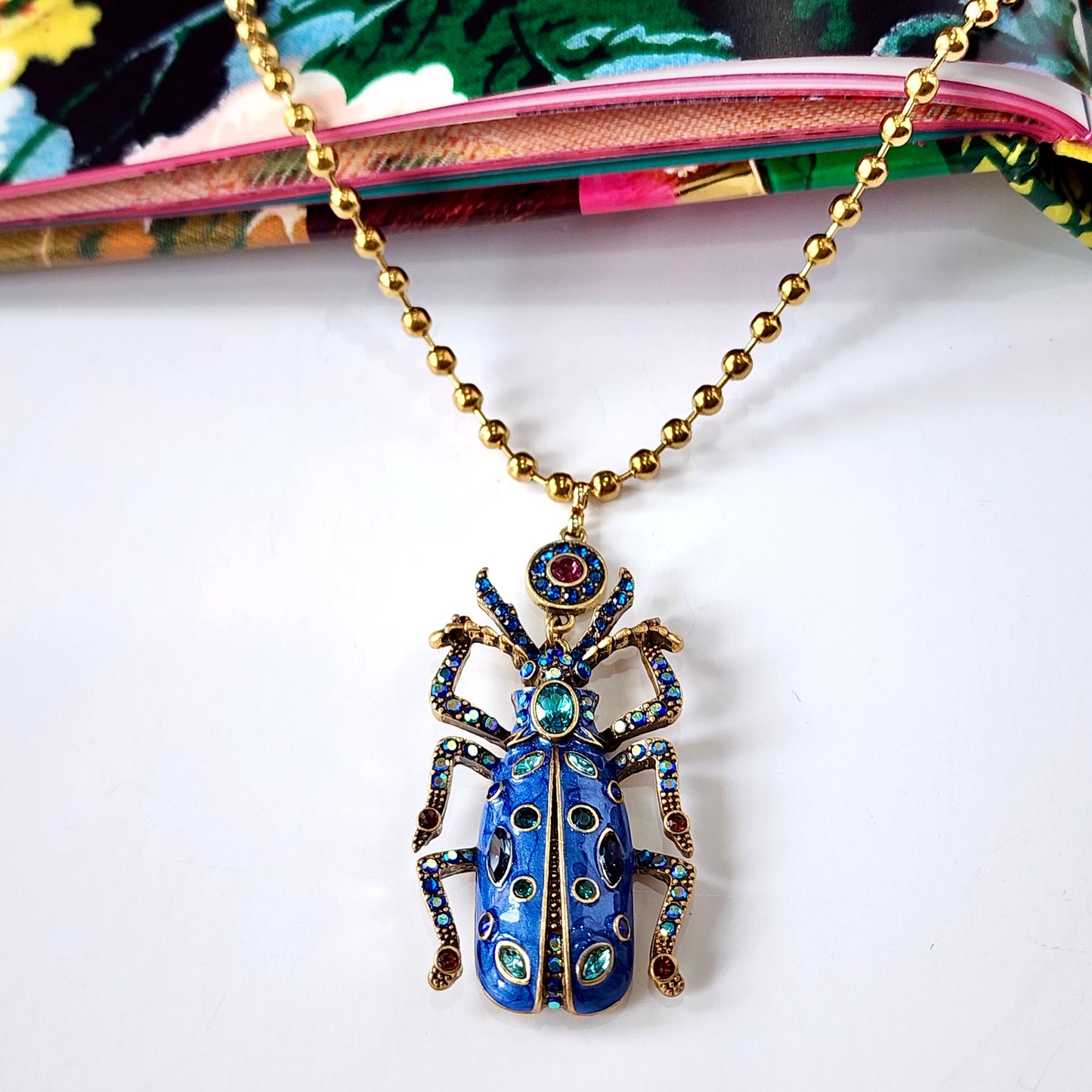 Peacock Grove Scarab Necklace