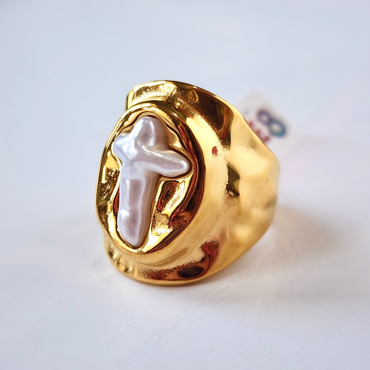 The Molten Cross Pearl Ring