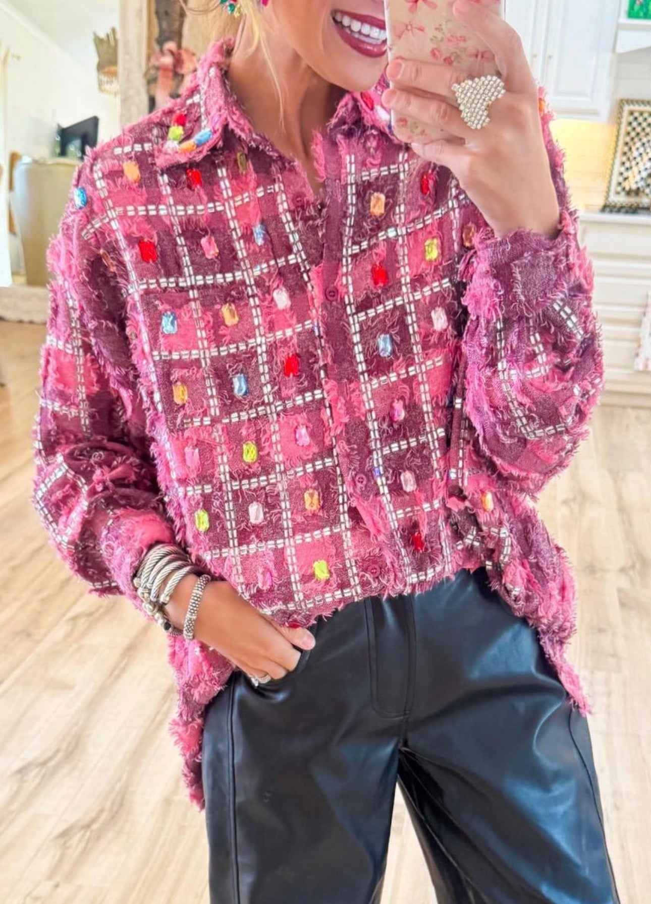 Pink Gemstone Crystal Shirt/Jacket
