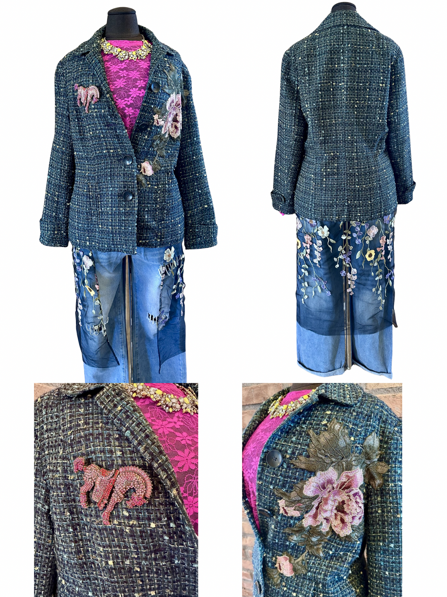 Embroidered Jacket with Brooch and Train-Small