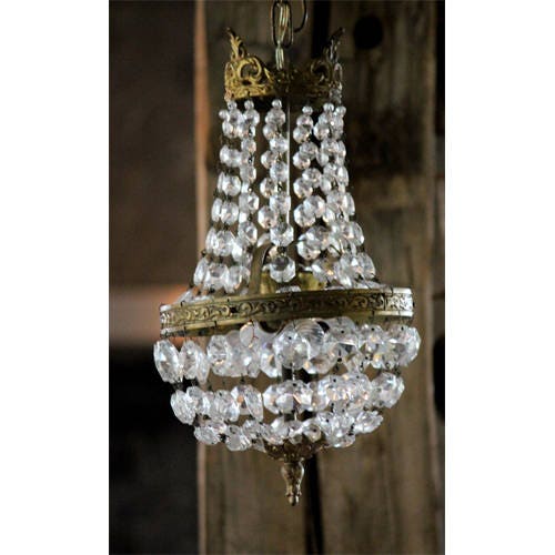 Antique Crystal Beaded Crown Shaped Pendant from France