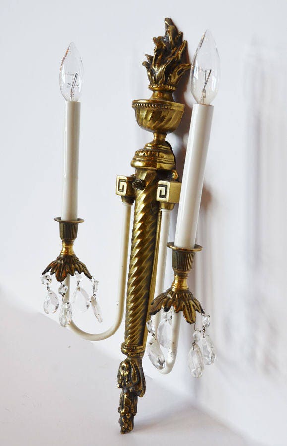 Antique French Pair Electric Two Tone Wall Sconces