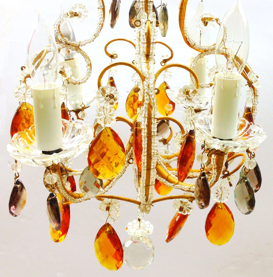 ANTIQUE Gold and Silver Prisms Macaroni Beaded Italian CHANDELIER Gorgeous Vintage