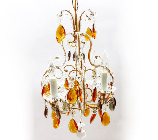 ANTIQUE Gold and Silver Prisms Macaroni Beaded Italian CHANDELIER Gorgeous Vintage