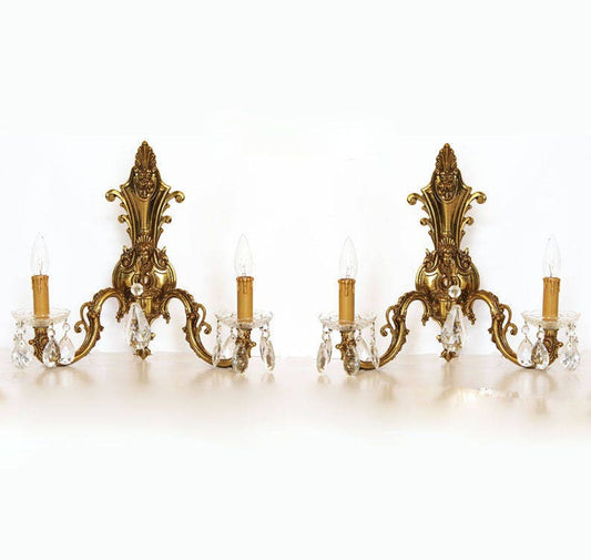 Antique Incredible Pair Brass 2 Arm Wall Sconces Figural Gorgeous