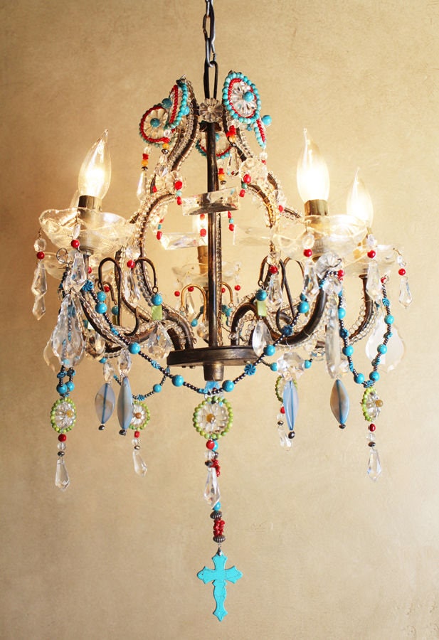 Antique Italian One of a Kind Amazing Beaded Boho Chandelier Chic Bohemian