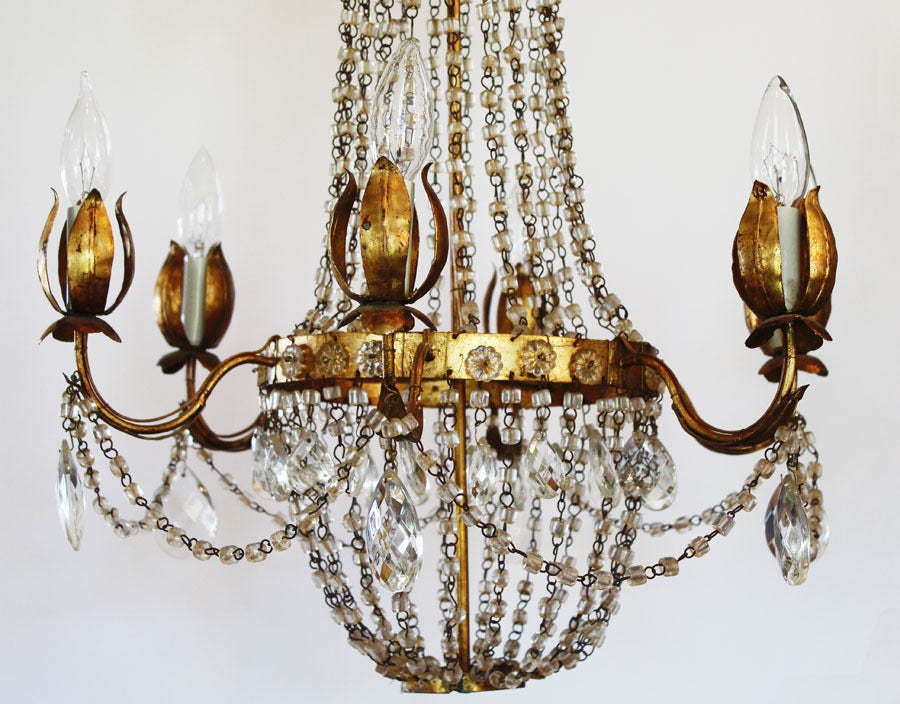 Antique Italian Tole Macaroni Beaded Empire Chandelier Rare