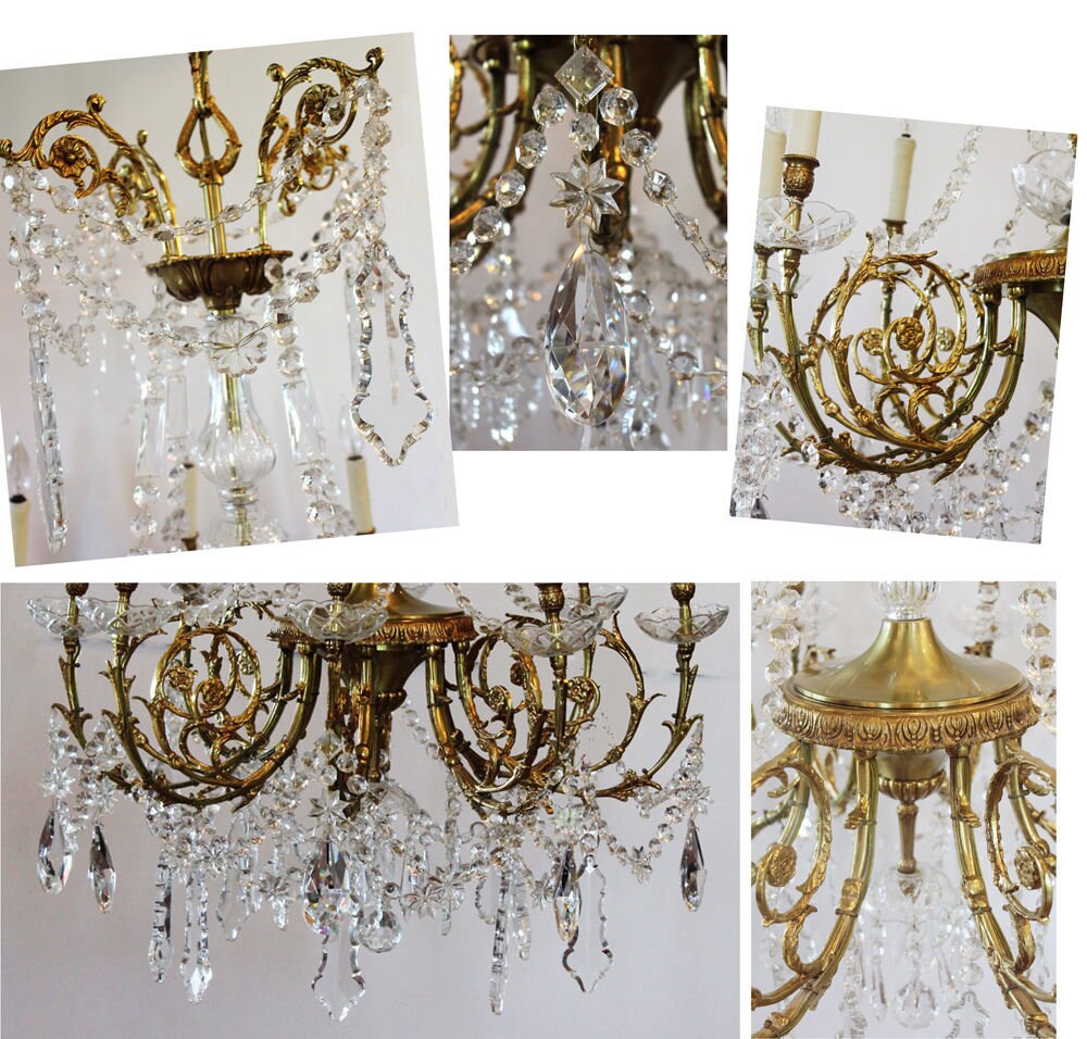 Antique Rare Baccarat Gilt Bronze Crystal Chandelier Showstopper