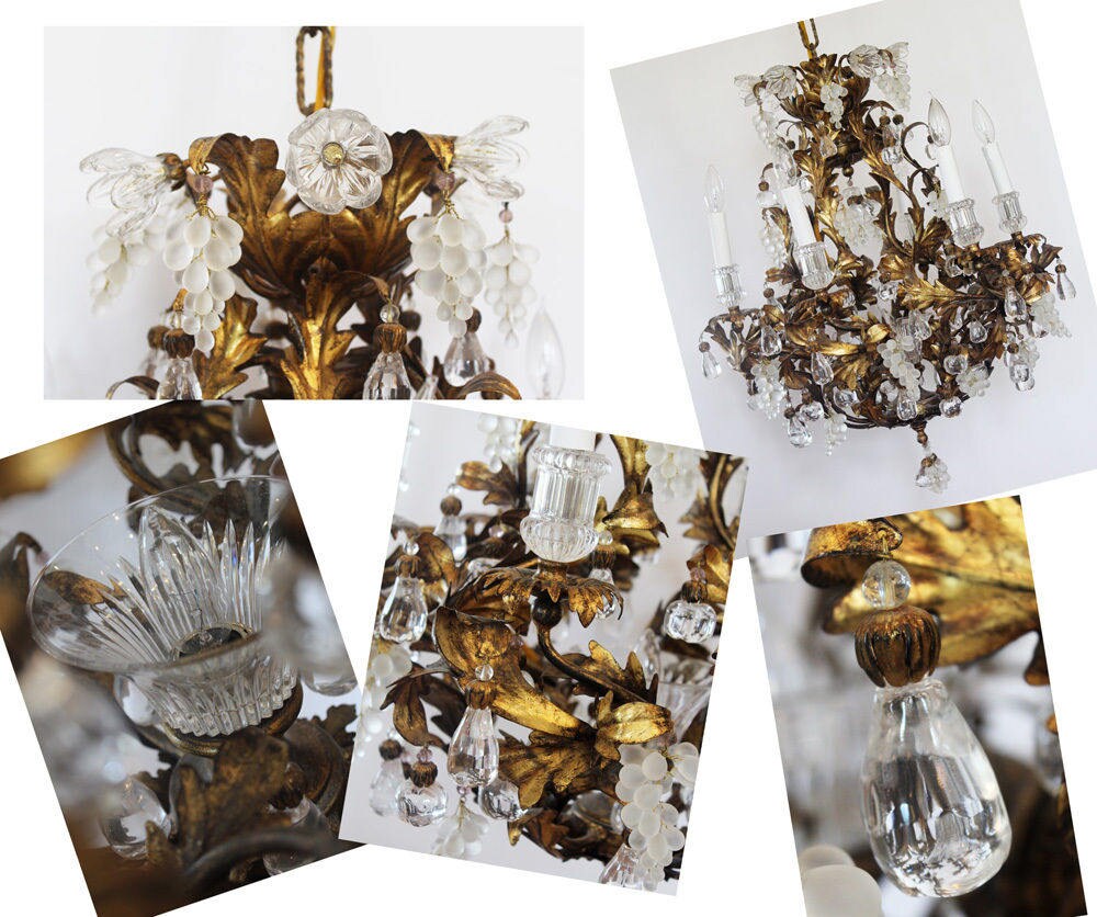 Rare Art Glass Maison Bagues Incredible Antique Murano Gold Gilt Chandelier