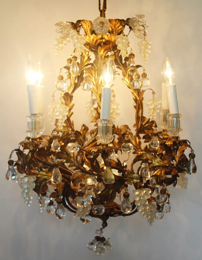 Rare Art Glass Maison Bagues Incredible Antique Murano Gold Gilt Chandelier