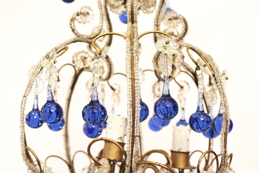 Rare Incredible Antique Italian Beaded Chandelier Blue Drops Gorgeous