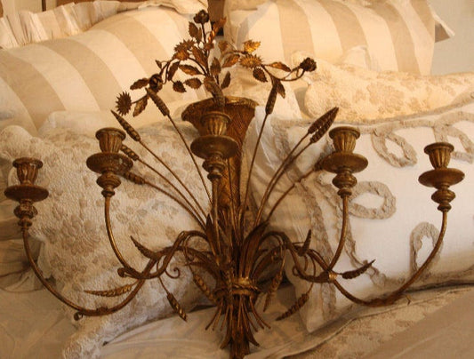 Xlrg ITALIAN TOLE Carved Wall Chandelier/Sconce ANTIQUE European Designer Lamps