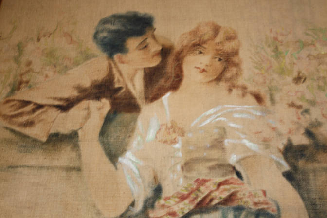 Xlrg Breathtaking Late 1800s Lovers Painting Original Water Gilt Frame Antique