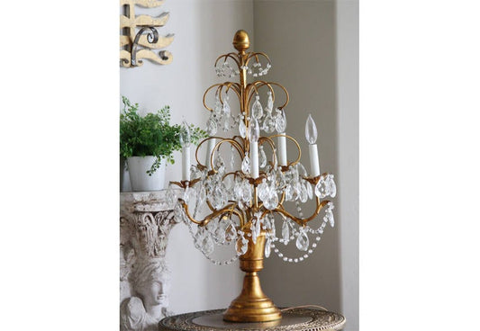Antique XLG Italian Tole Macaroni Beaded Table Girandole Candleabra