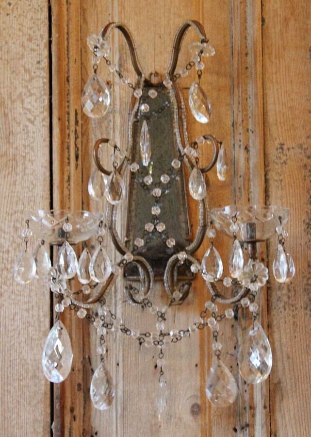 Pair Vintage Italian Beaded Mirror Wall Sconces Gorgeous