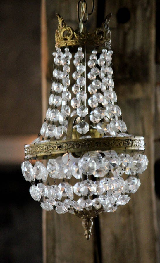 Antique Crystal Beaded Crown Shaped Pendant from France