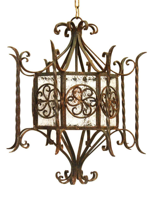 1800s French Antique Hand Wrought Iron Hanging Lantern Light