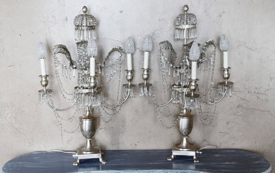 1920s Incredible Pair French Beaded Girandole Candelabra Lamps My Fav Ever!