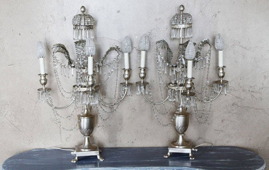 1920s Incredible Pair French Beaded Girandole Candelabra Lamps My Fav Ever!