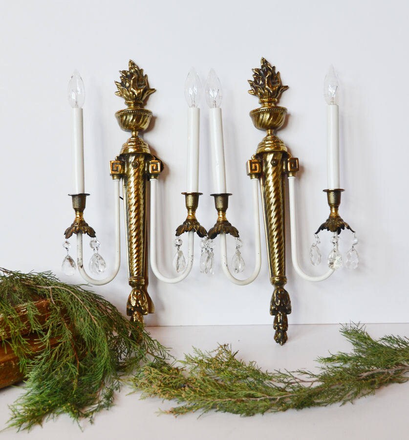 Antique French Pair Electric Two Tone Wall Sconces