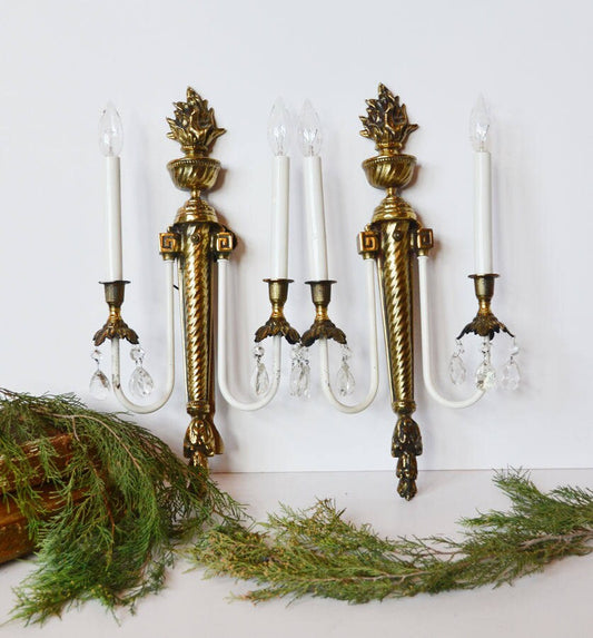 Antique French Pair Electric Two Tone Wall Sconces