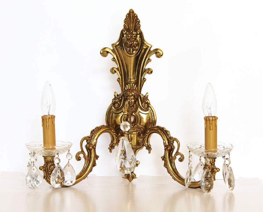 Antique Incredible Pair Brass 2 Arm Wall Sconces Figural Gorgeous