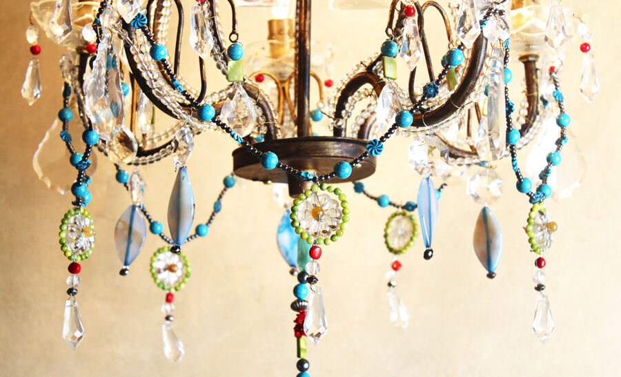 Antique Italian One of a Kind Amazing Beaded Boho Chandelier Chic Bohemian