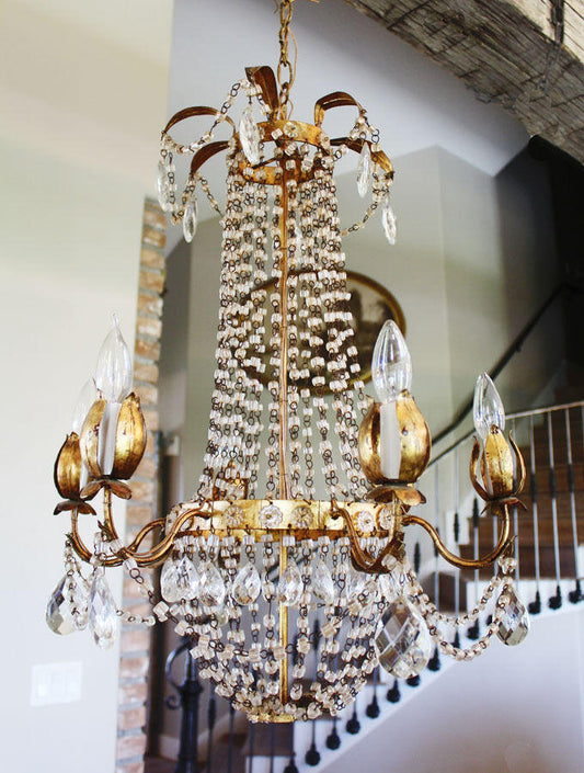 Antique Italian Tole Macaroni Beaded Empire Chandelier Rare
