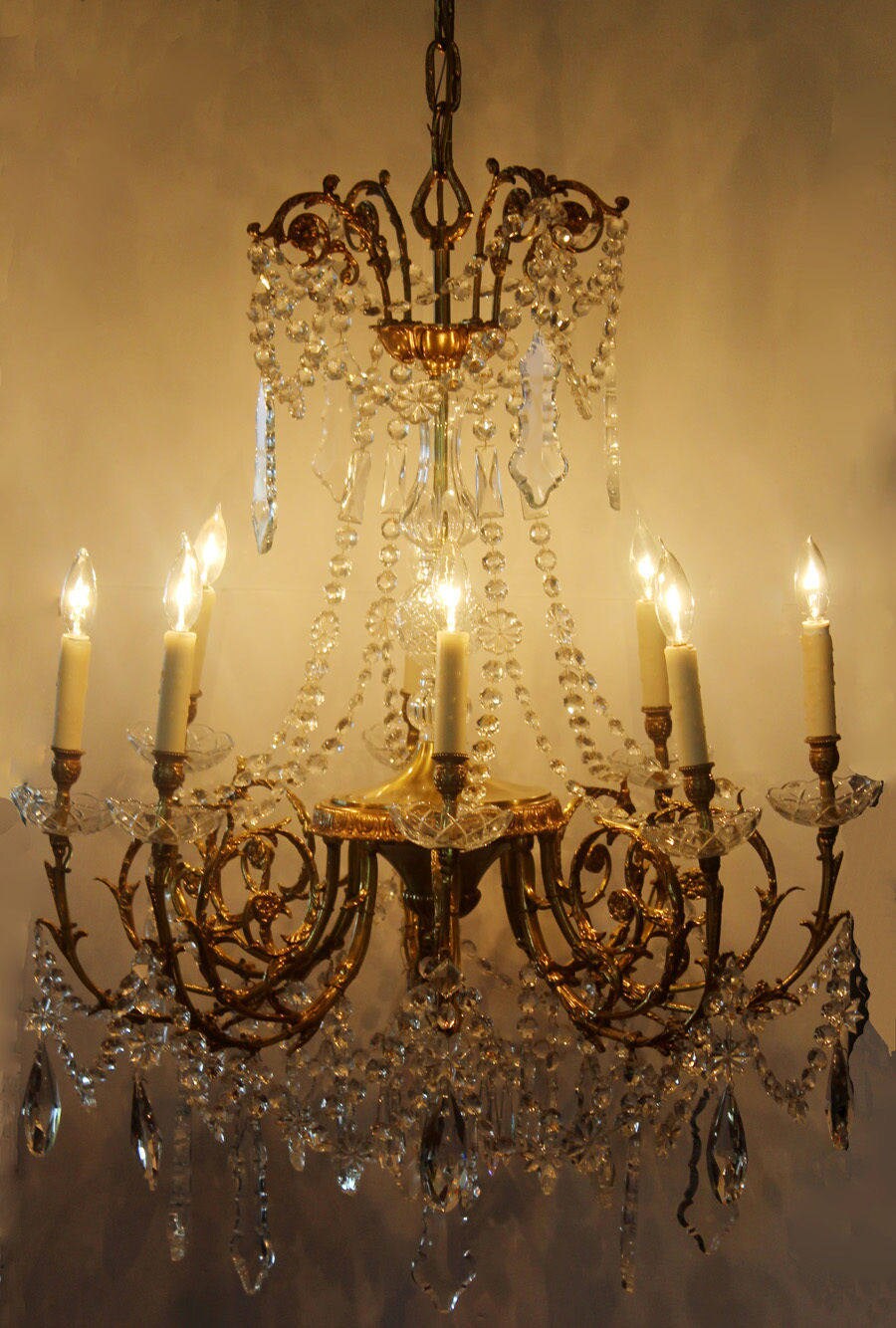 Antique Rare Baccarat Gilt Bronze Crystal Chandelier Showstopper