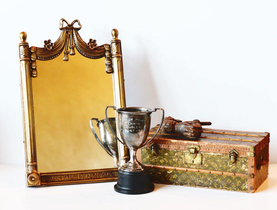 French Brass Ribbons and Bow Table Mirror
