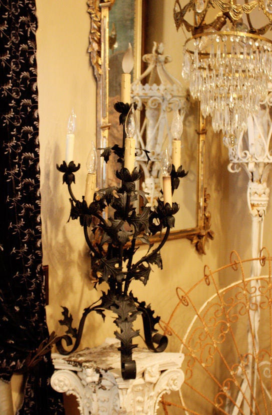 French Wrought Iron Table Chandelier Candelabra 1900s Paris France Chateau lamp