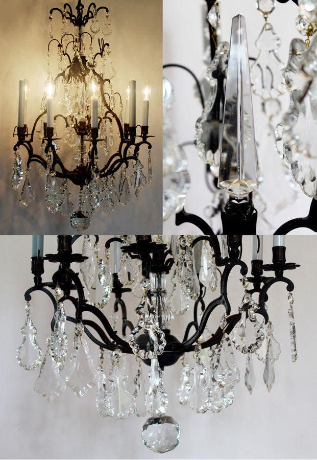Late 1800s Incredible Antique Bronze Crystal with Spire Electric Chandelier