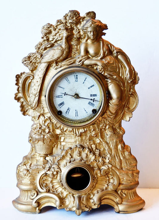 N Muller Victorian Clock Working Condition Gorgeous Gold Roman Paris France FAB!