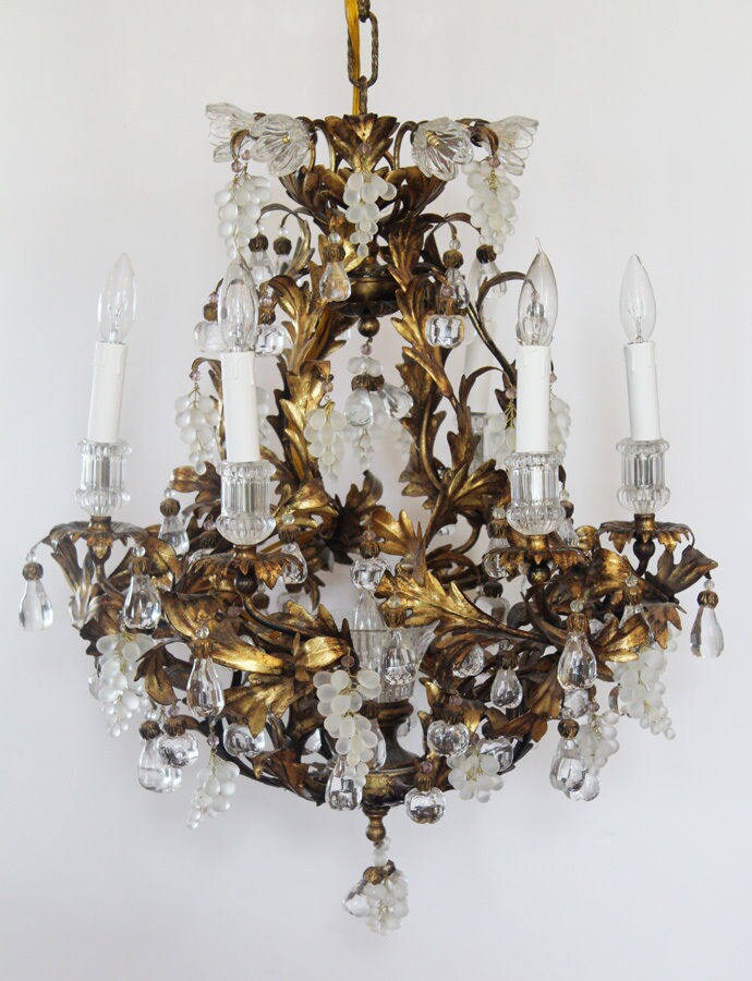 Rare Art Glass Maison Bagues Incredible Antique Murano Gold Gilt Chandelier