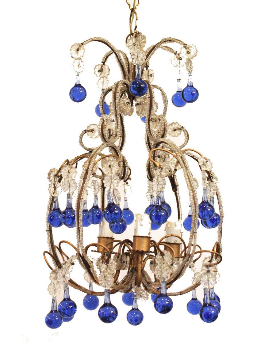Rare Incredible Antique Italian Beaded Chandelier Blue Drops Gorgeous