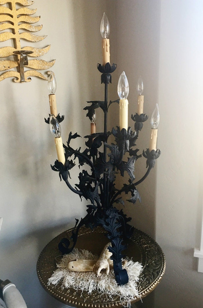 French Wrought Iron Table Chandelier Candelabra 1900s Paris France Chateau lamp