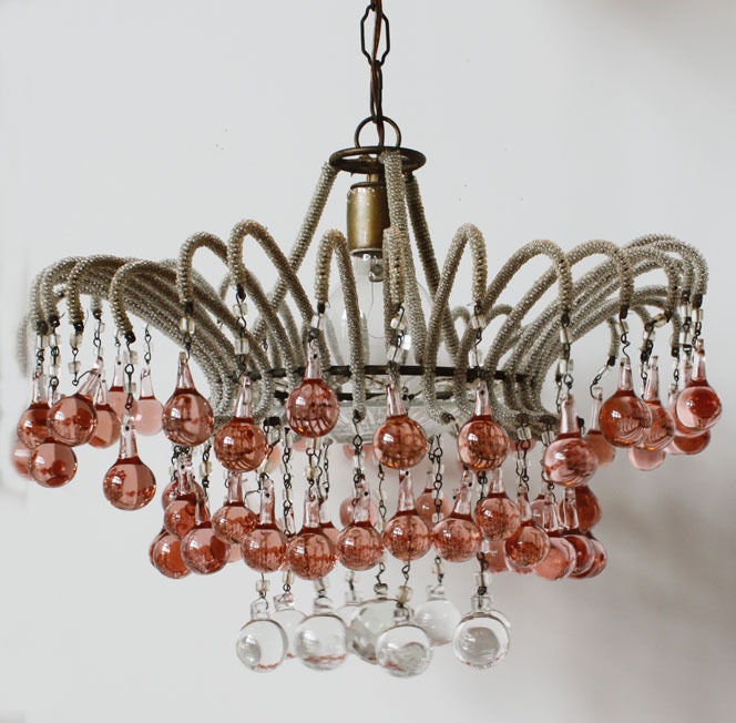 Rare Waterfall Italian Beaded Chandelier1920s MicroBead Pink European Lamps nice