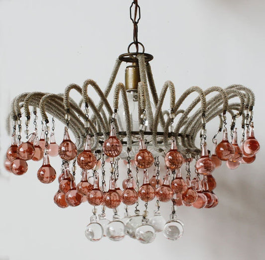 Rare Waterfall Italian Beaded Chandelier1920s MicroBead Pink European Lamps nice