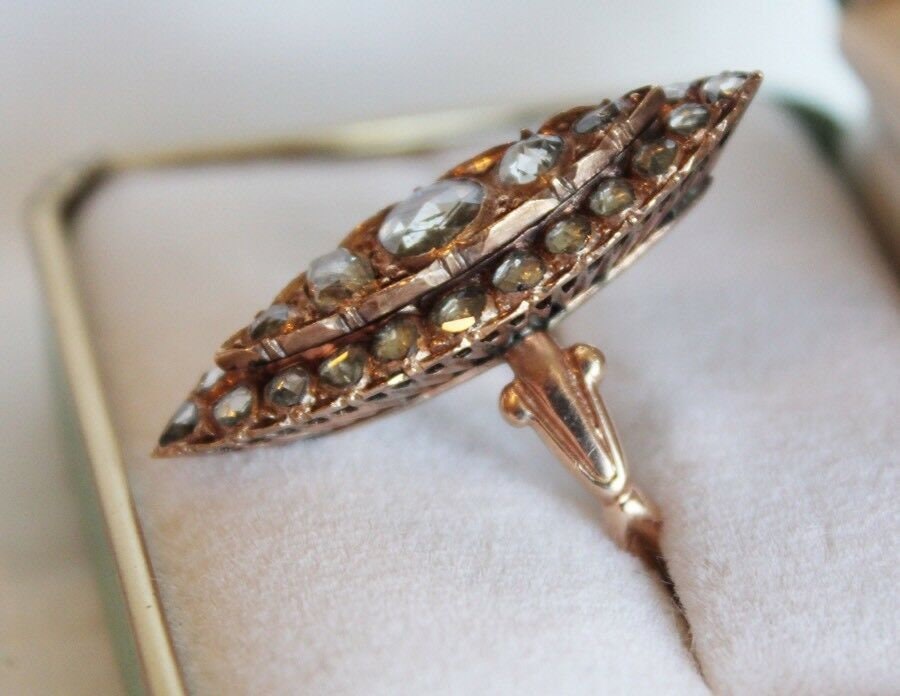 Antique 1810 Georgian Foiled Back Diamond Ring Set in Rose Gold